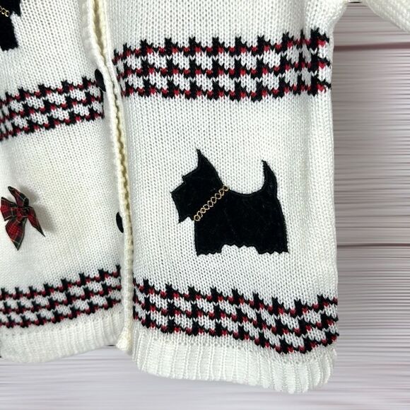 Vintage Girls Scottish Terrier Cardigan Sweater by Le Jardin Magique White sz 6 - Picture 3 of 12